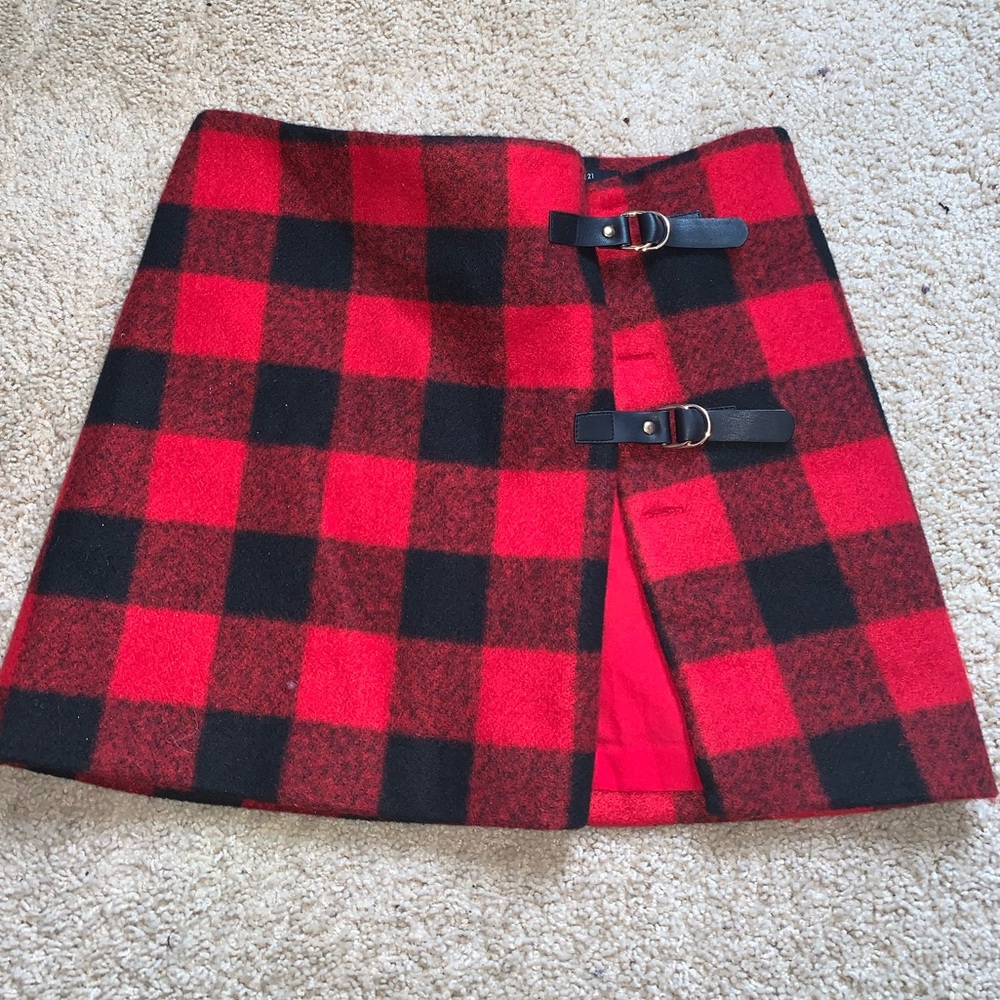 Red and black checkered skirt